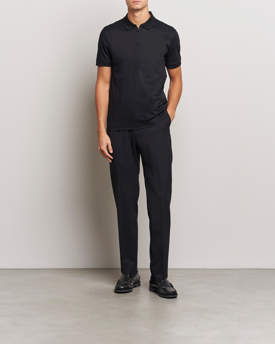 Homme | Polos | BOSS BLACK | Paras Mercerized Half Zip Polo Black