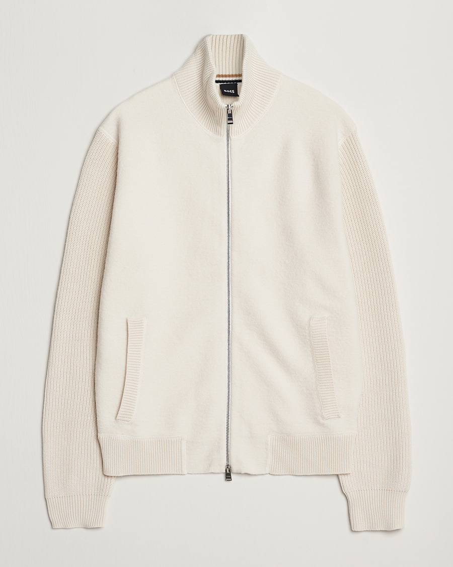 Homme | Pulls Et Tricots | BOSS BLACK | Emeraviglio Wool/Cotton Full Zip Open White