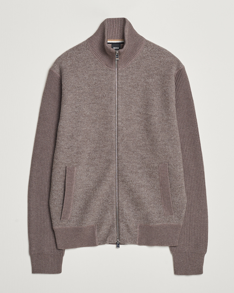 Homme | Pulls Et Tricots | BOSS BLACK | Emeraviglio Wool/Cotton Full Zip Dark Beige