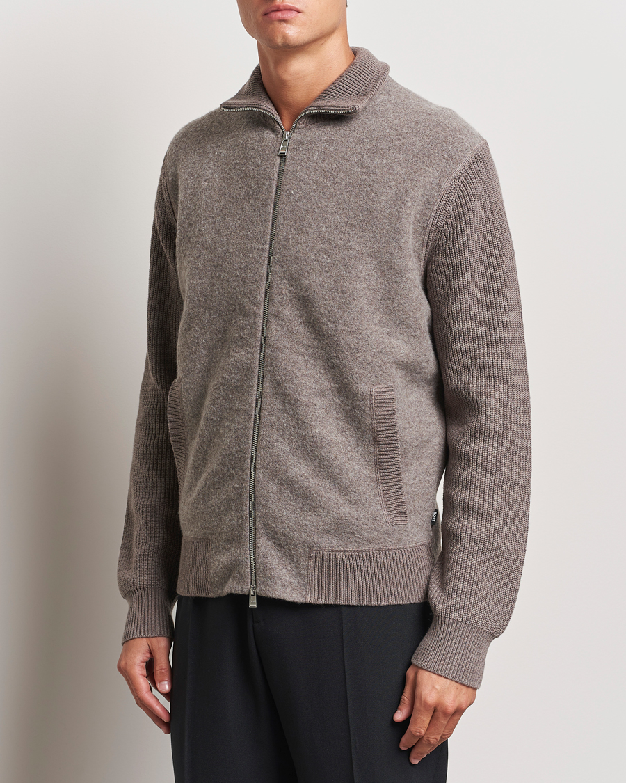 Homme | Pulls Et Tricots | BOSS BLACK | Emeraviglio Wool/Cotton Full Zip Dark Beige
