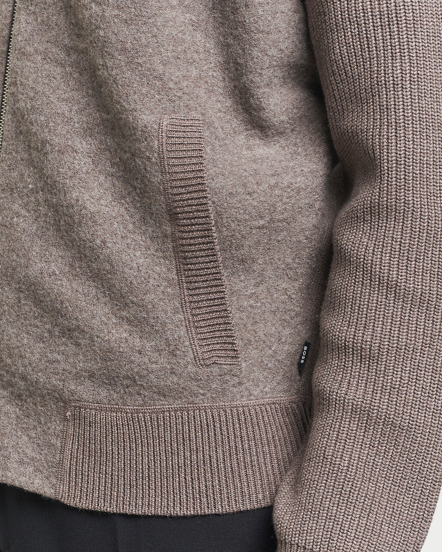 Homme | Pulls Et Tricots | BOSS BLACK | Emeraviglio Wool/Cotton Full Zip Dark Beige
