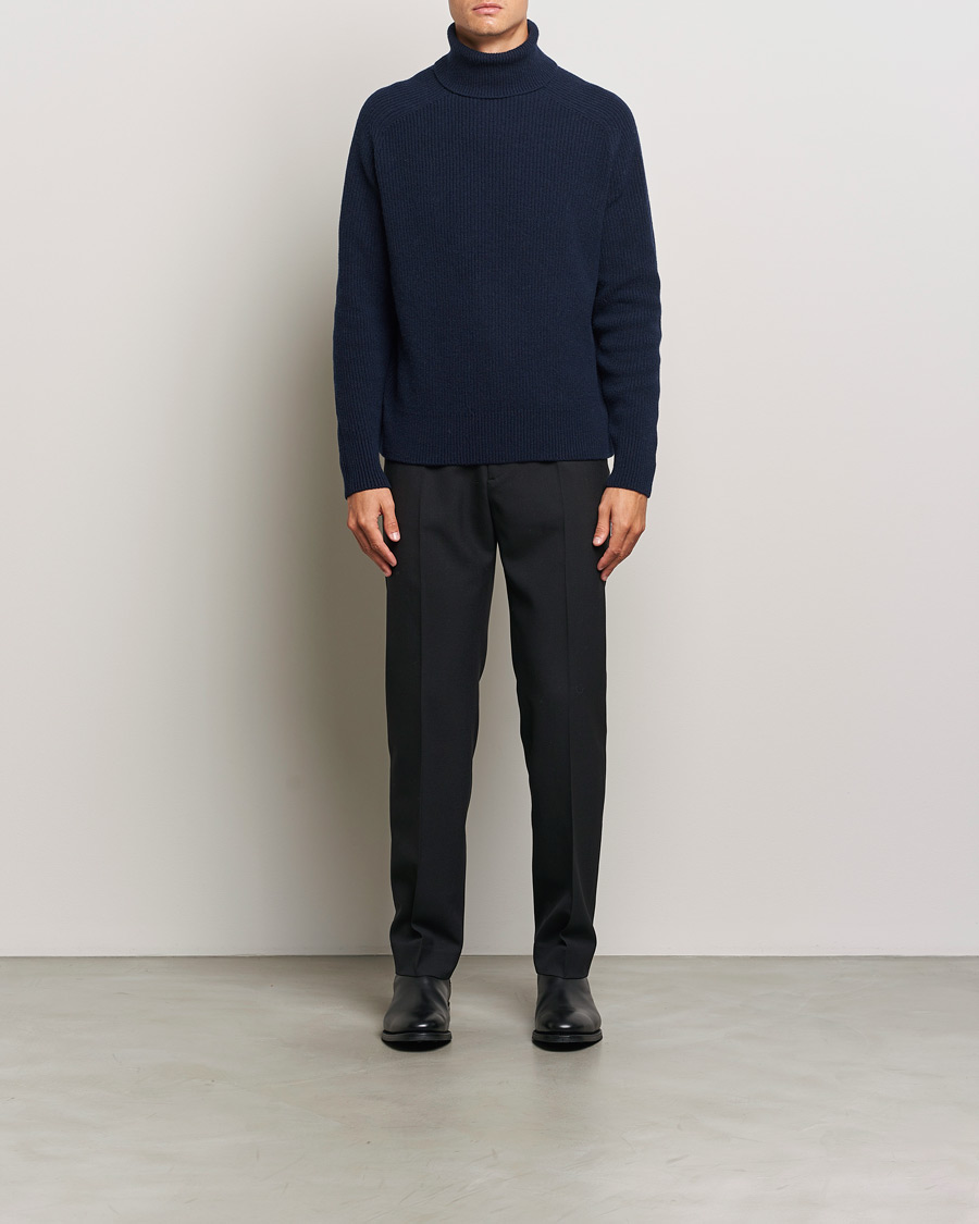 Homme | Pulls Et Tricots | BOSS BLACK | Evento Wool Rib Knitted Polo Dark Blue