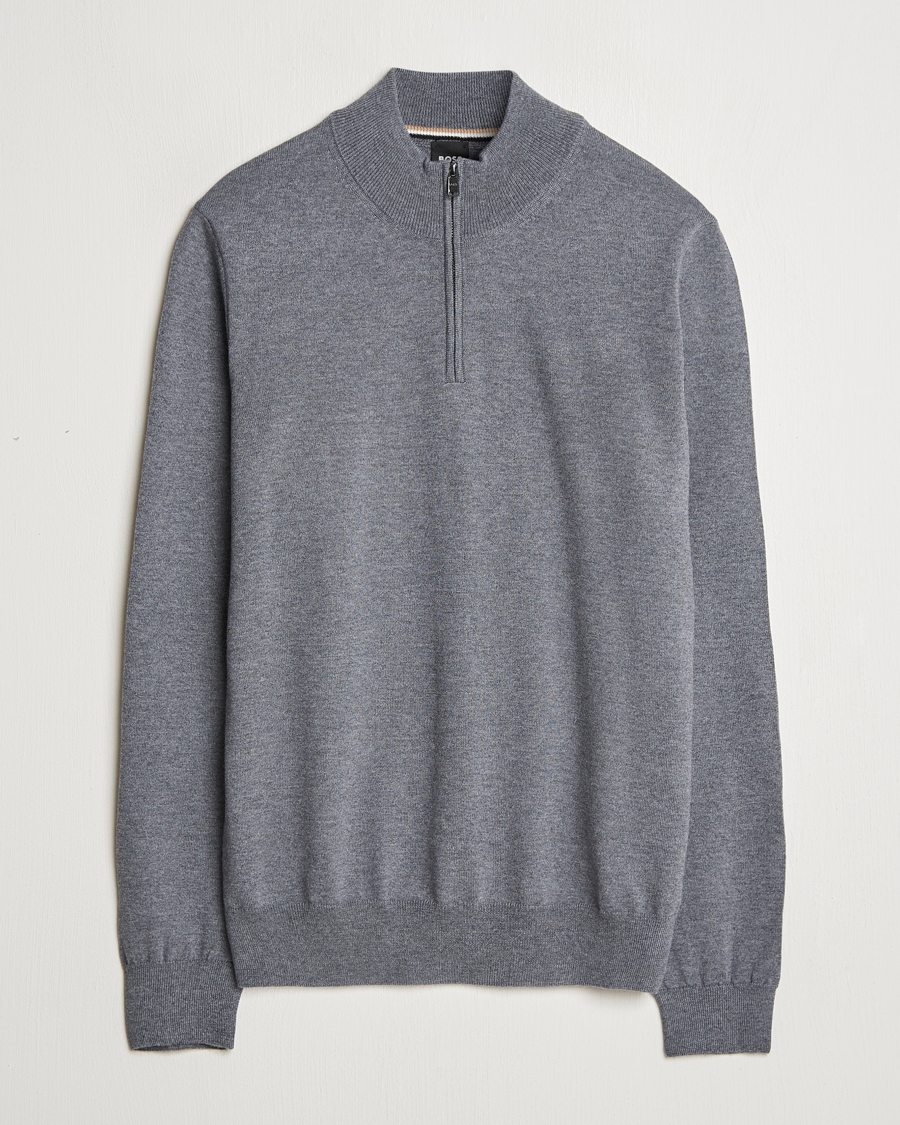 Homme | Pulls Et Tricots | BOSS BLACK | Ebenji Merino Knitted Half Zip Medium Grey