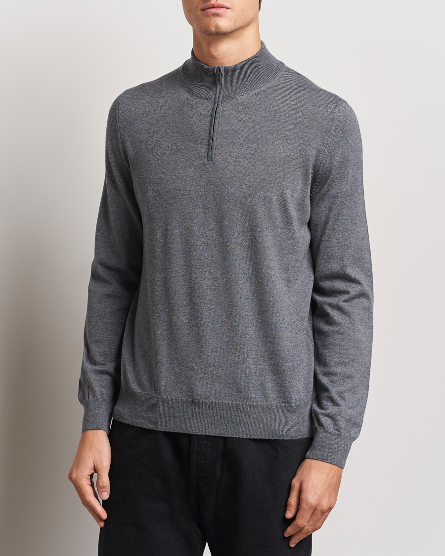 Homme | Pulls Et Tricots | BOSS BLACK | Ebenji Merino Knitted Half Zip Medium Grey