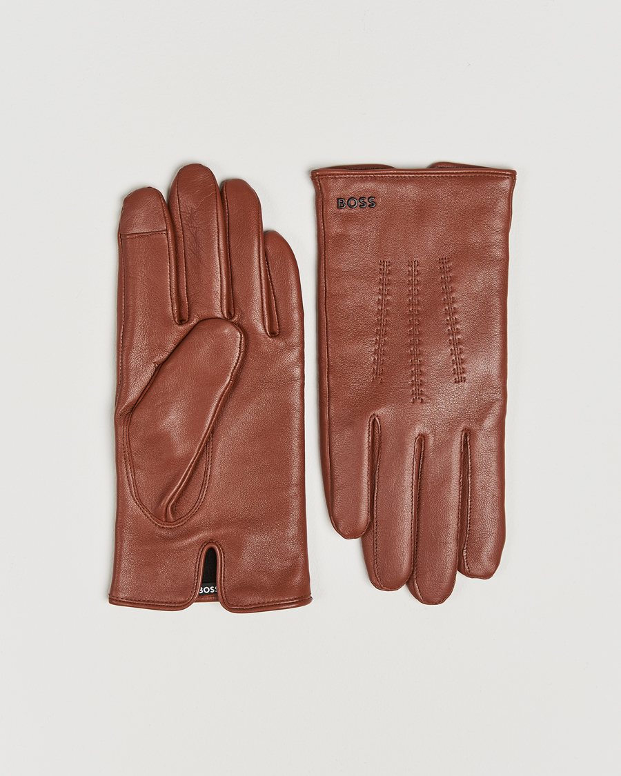 Homme | BOSS BLACK Hainz Leather Gloves Medium Brown | BOSS BLACK | Hainz Leather Gloves Medium Brown