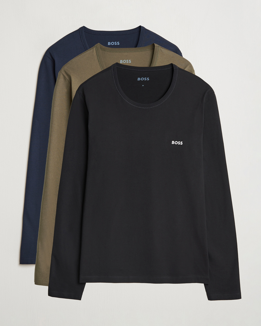 Homme | T-shirts | BOSS BLACK | 3-Pack Long Sleeve T-Shirt Navy/Green/Black