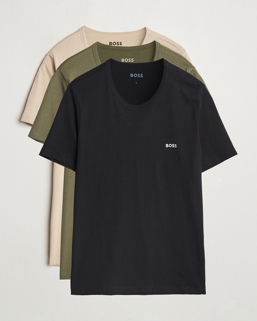 Homme | T-shirts | BOSS BLACK | 3-Pack Crew Neck T-Shirt Beige/Black/Green