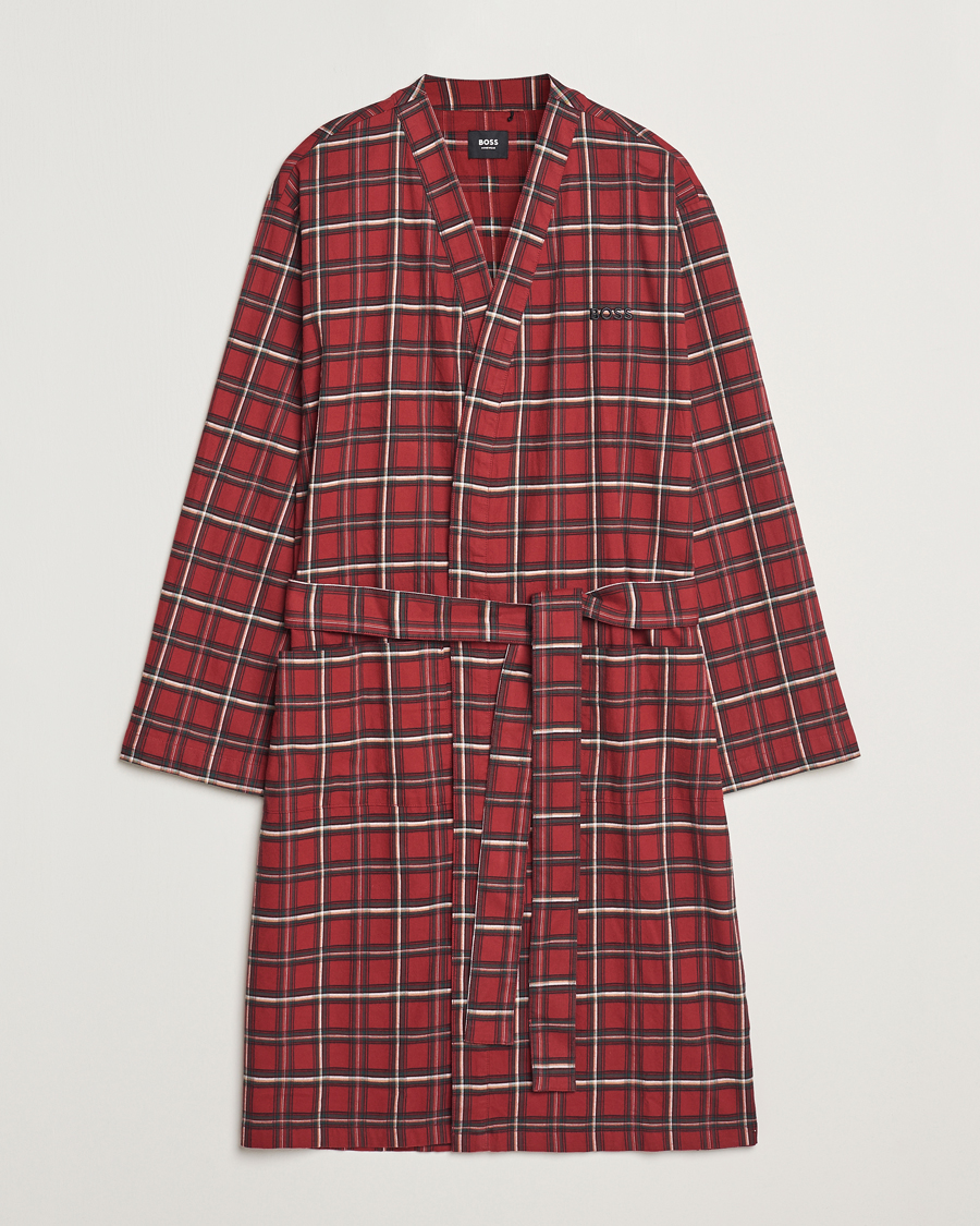 Homme | Peignoirs Et Pyjamas | BOSS BLACK | Holiday Checked Robe Dark Red