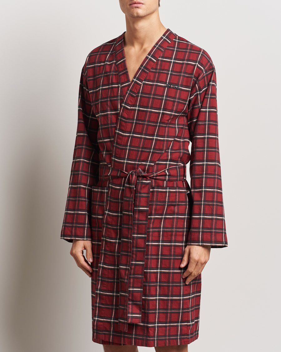 Homme | Peignoirs Et Pyjamas | BOSS BLACK | Holiday Checked Robe Dark Red
