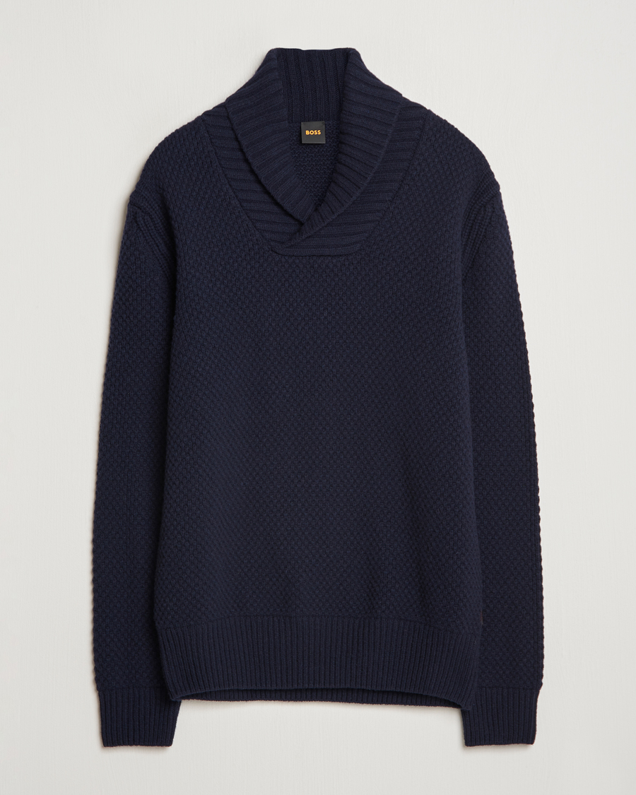 Homme | Pulls Et Tricots | BOSS ORANGE | Amadon Knitted Shawl Collar Sweater Dark Blue