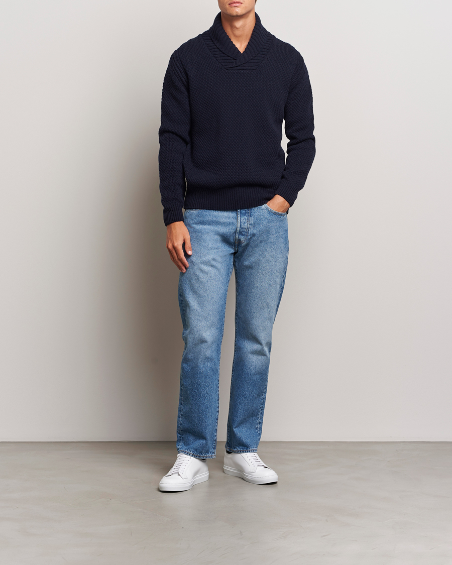 Homme | Pulls Et Tricots | BOSS ORANGE | Amadon Knitted Shawl Collar Sweater Dark Blue