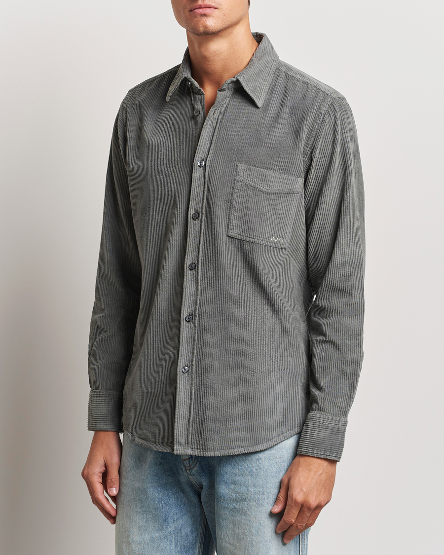Homme | Chemises | BOSS ORANGE | Relegant Corduroy Shirt Open Grey