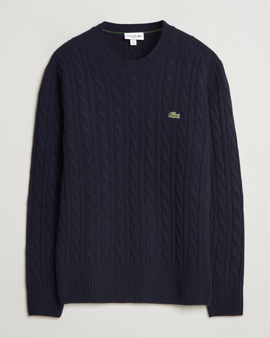 Homme | Pulls Et Tricots | Lacoste | Carded Wool Cable Crew Neck Navy