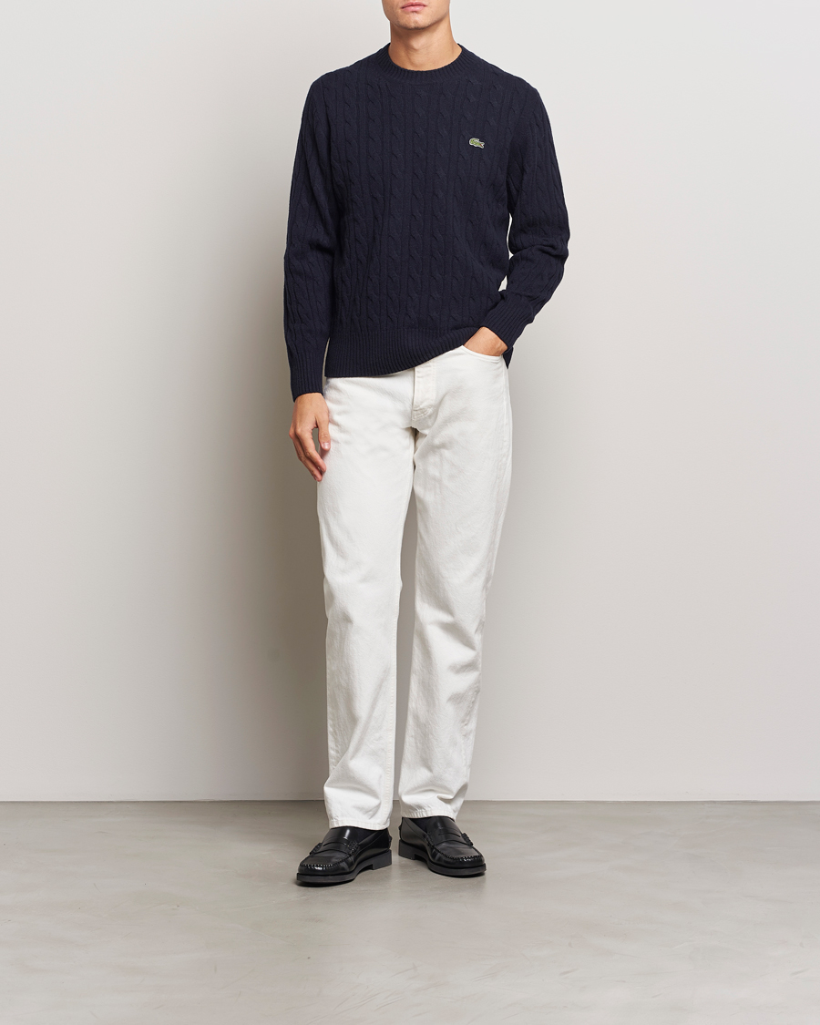 Homme | Pulls Et Tricots | Lacoste | Carded Wool Cable Crew Neck Navy