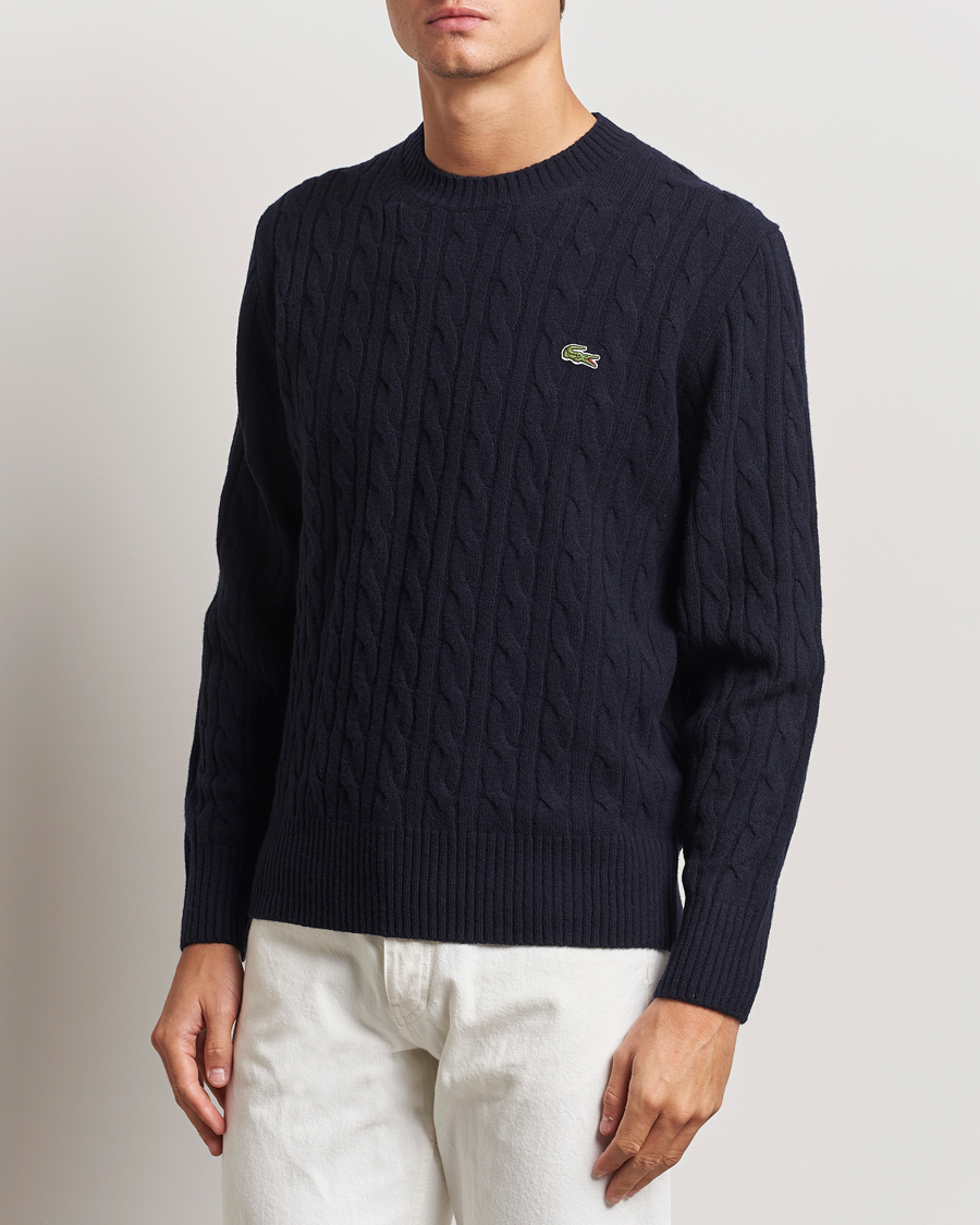 Homme | Pulls Et Tricots | Lacoste | Carded Wool Cable Crew Neck Navy