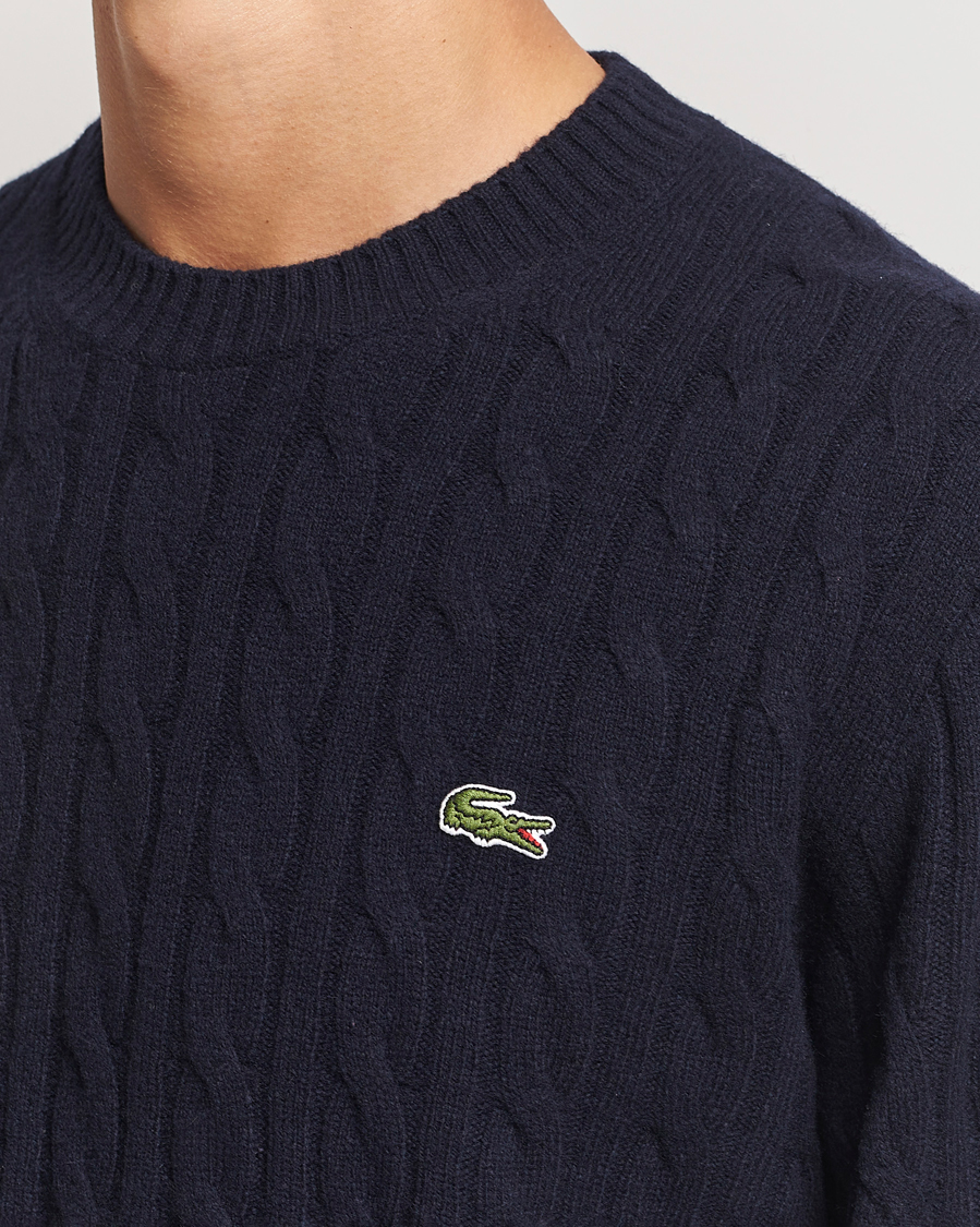 Homme | Pulls Et Tricots | Lacoste | Carded Wool Cable Crew Neck Navy