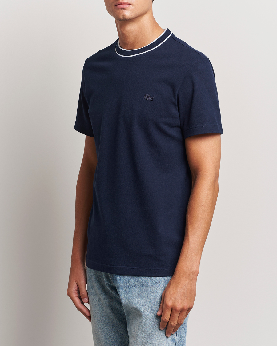 Homme | T-shirts | Lacoste | Contrast Rib Piqué T-Shirt Navy Blue