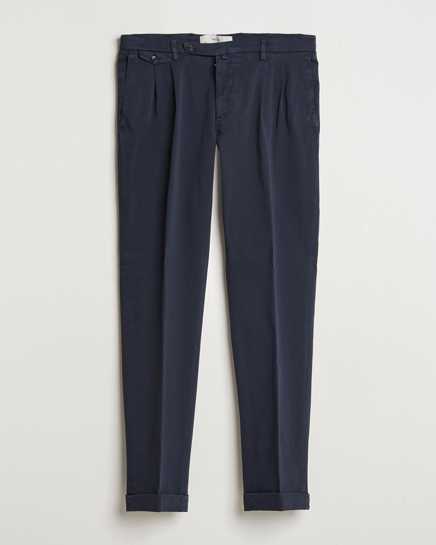 Homme | Pantalons | Briglia 1949 | Easy Fit Pleated Cotton Stretch Chino Navy