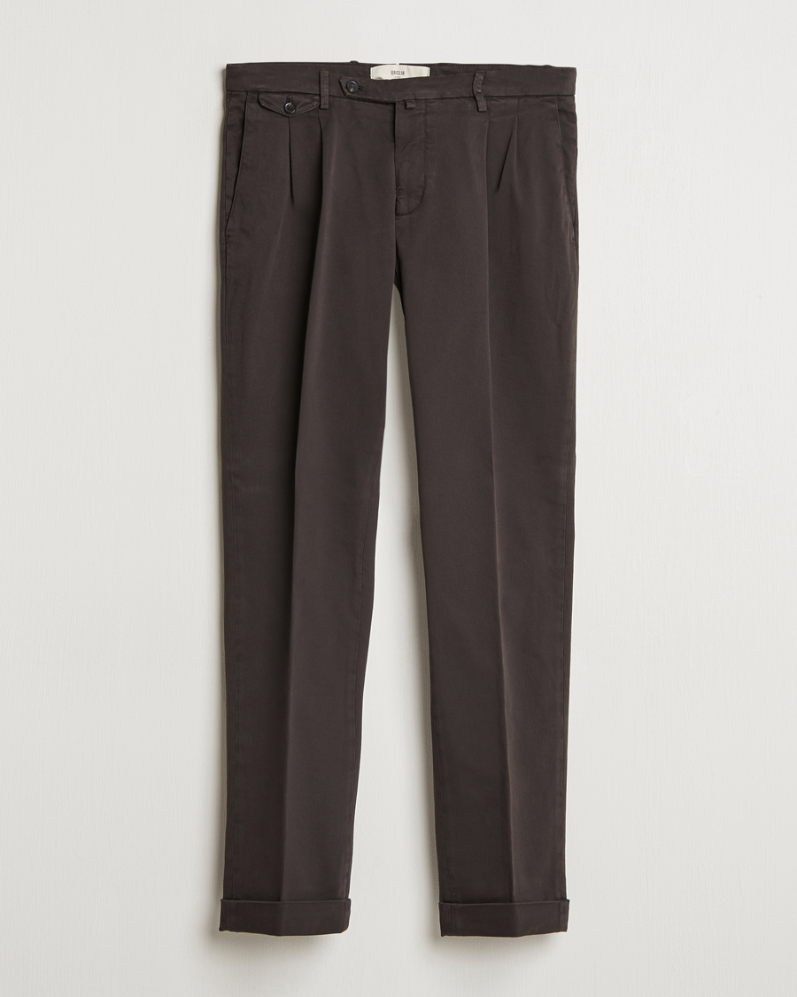 Homme | Pantalons | Briglia 1949 | Easy Fit Pleated Cotton Stretch Chino Dark Brown