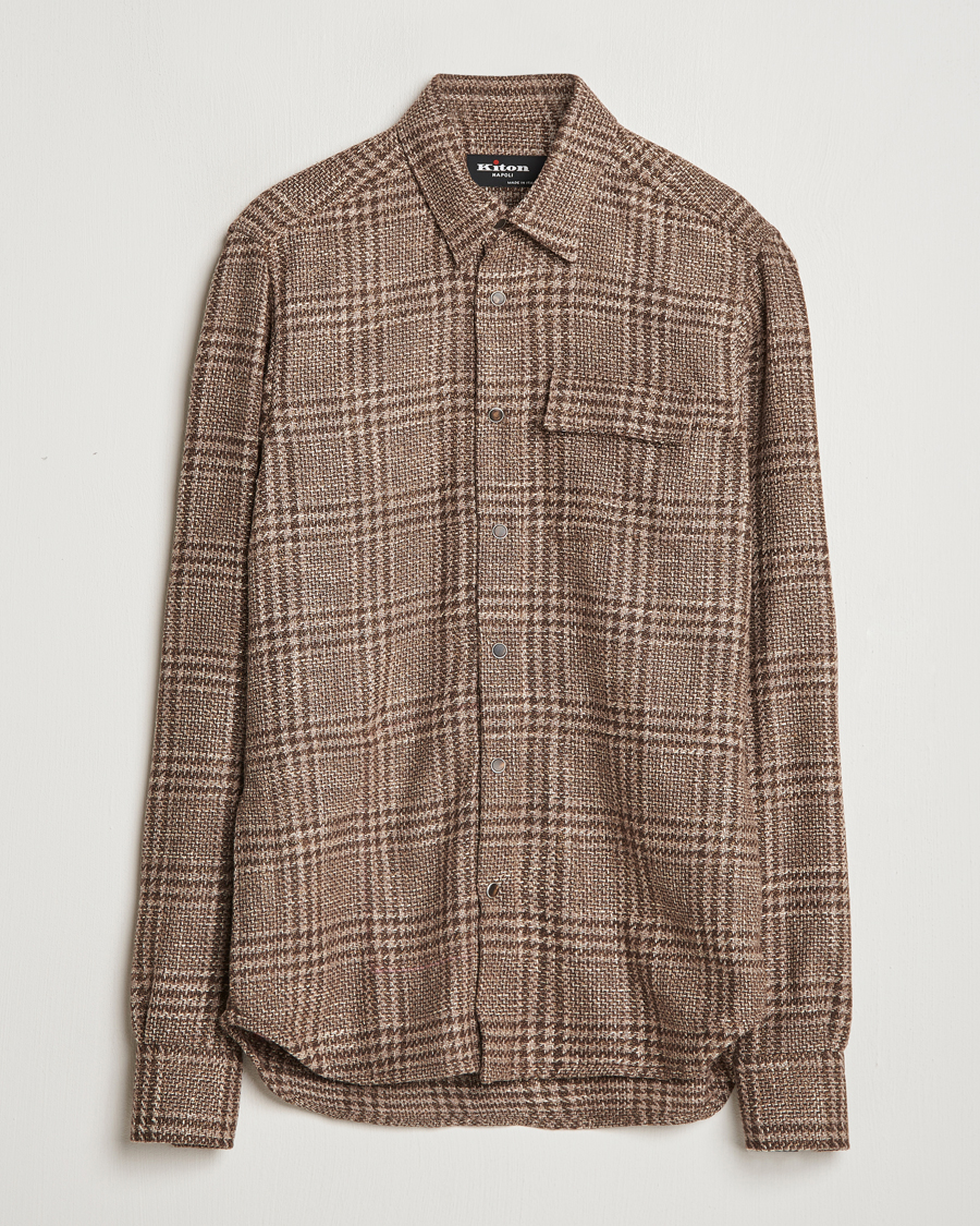 Homme | Chemises | Kiton | Wool Check Overshirt Brown Check