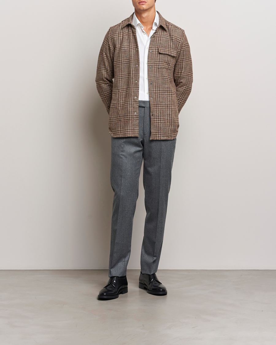 Homme | Chemises | Kiton | Wool Check Overshirt Brown Check