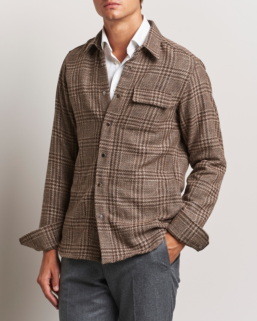 Homme | Chemises | Kiton | Wool Check Overshirt Brown Check