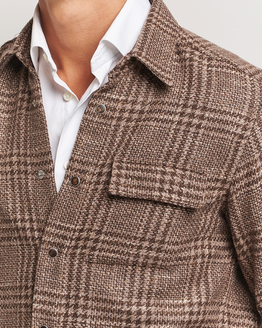 Homme | Chemises | Kiton | Wool Check Overshirt Brown Check