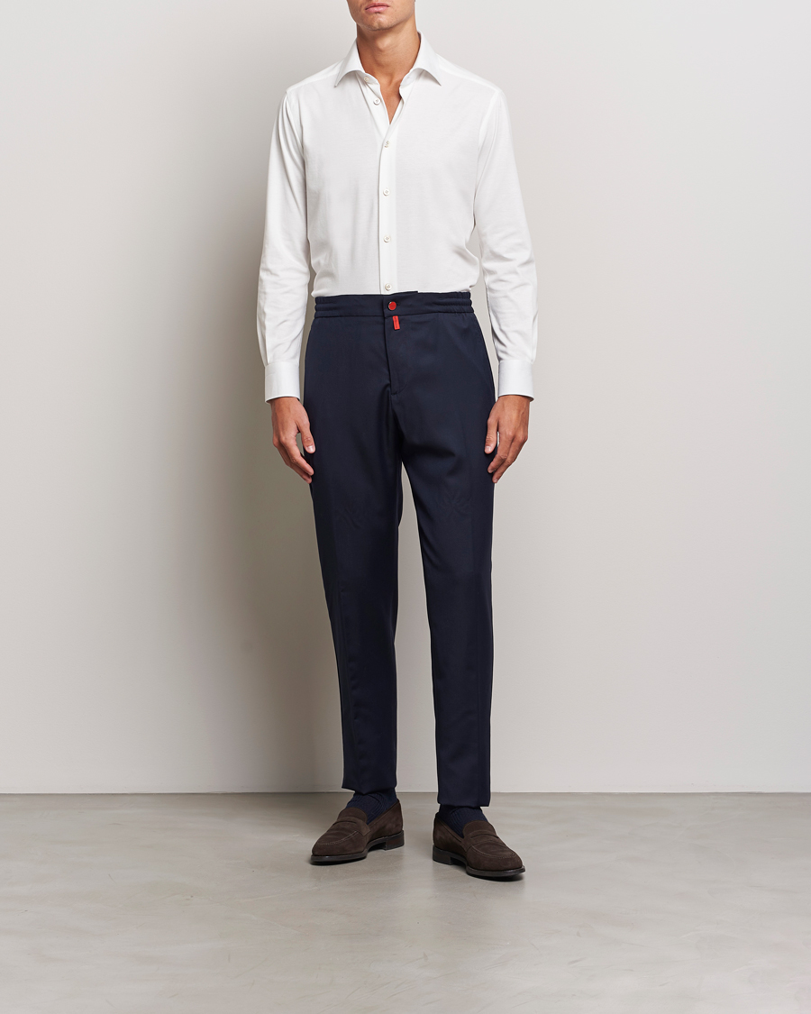 Homme | Pantalons | Kiton | Wool Stretch Drawstring Trousers Navy