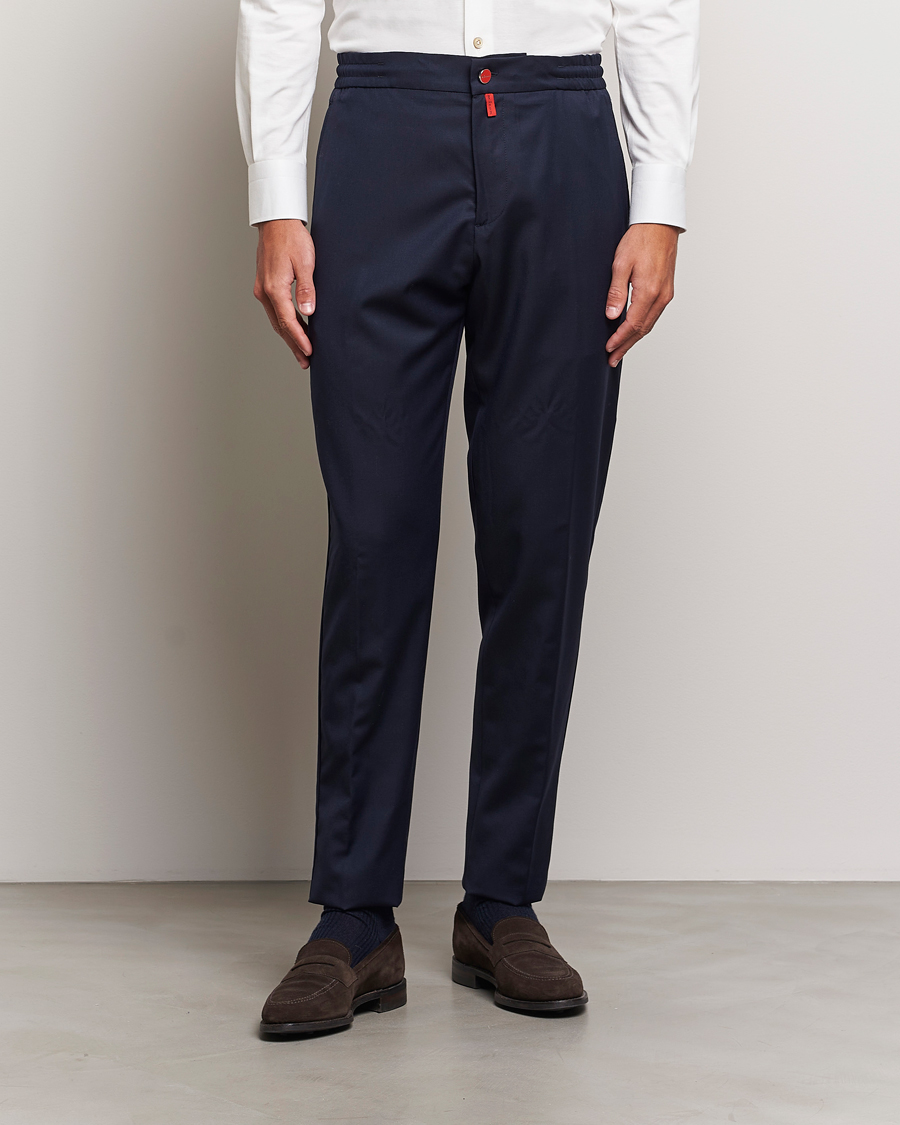 Homme | Pantalons | Kiton | Wool Stretch Drawstring Trousers Navy