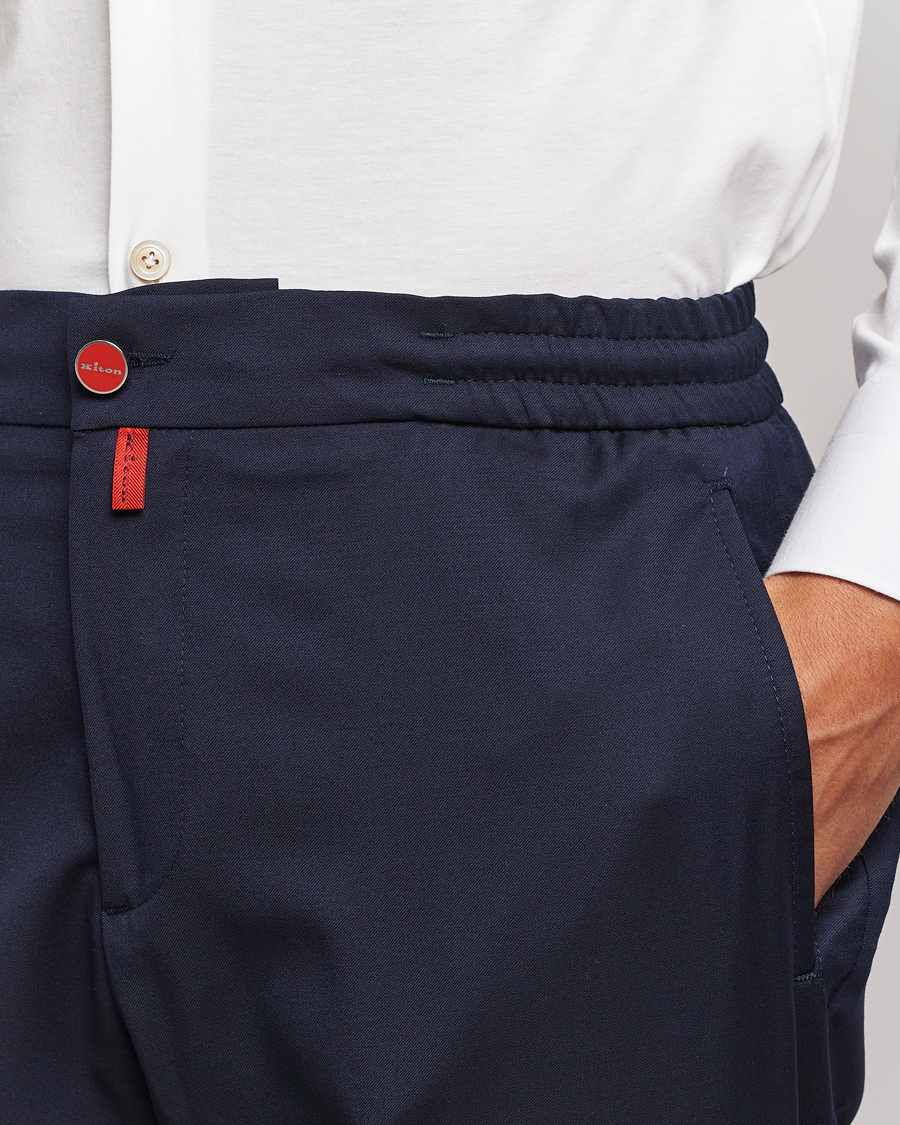 Homme | Pantalons | Kiton | Wool Stretch Drawstring Trousers Navy