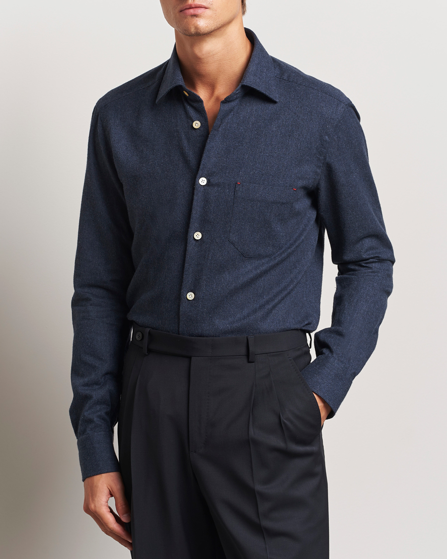 Homme | Chemises | Kiton | Soft Flannel Sport Shirt Navy