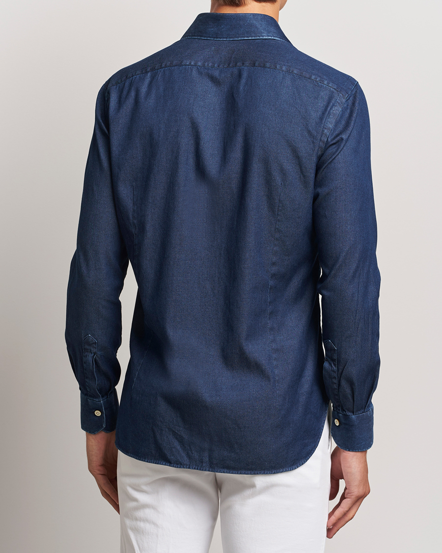 Homme | Chemises | Kiton | Stretch Denim Cut Away Shirt Blue Indigo