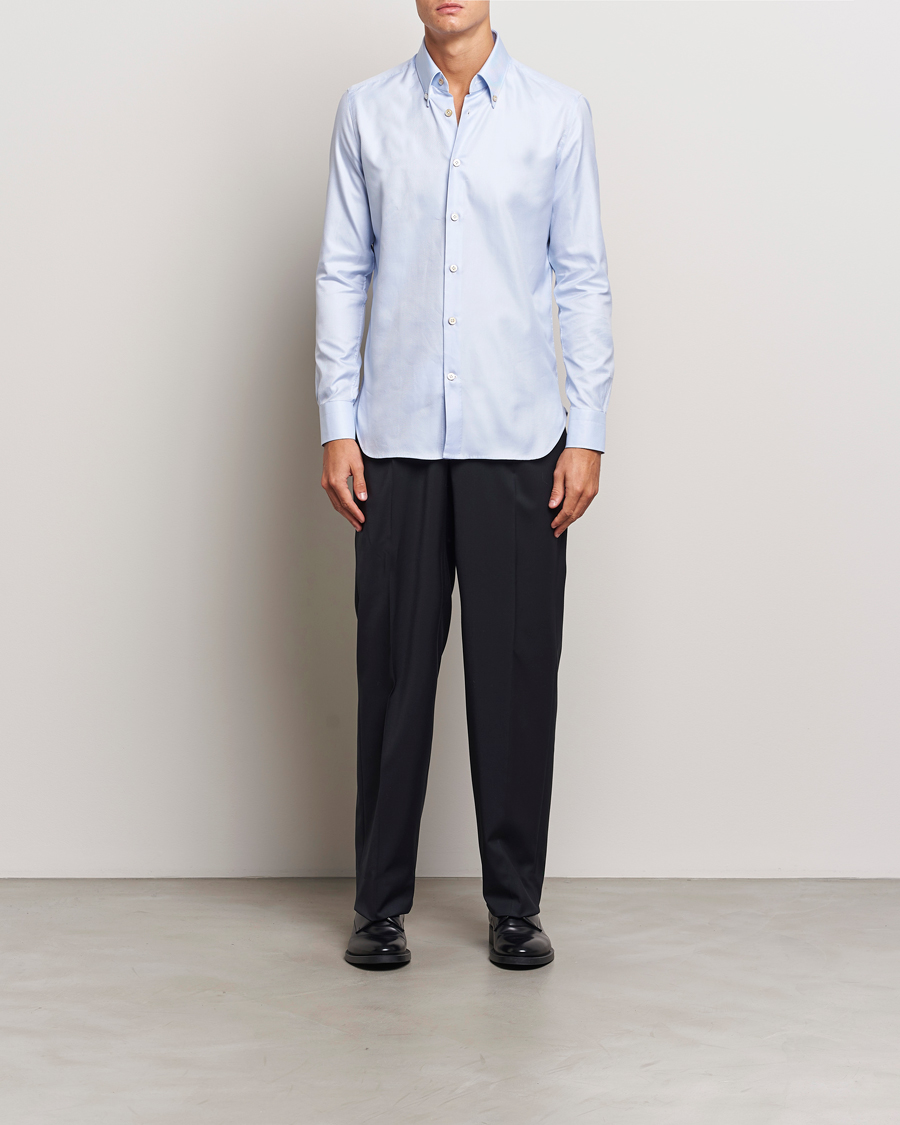Homme | Chemises | Kiton | Slim Fit Button Down Oxford Shirt Light Blue