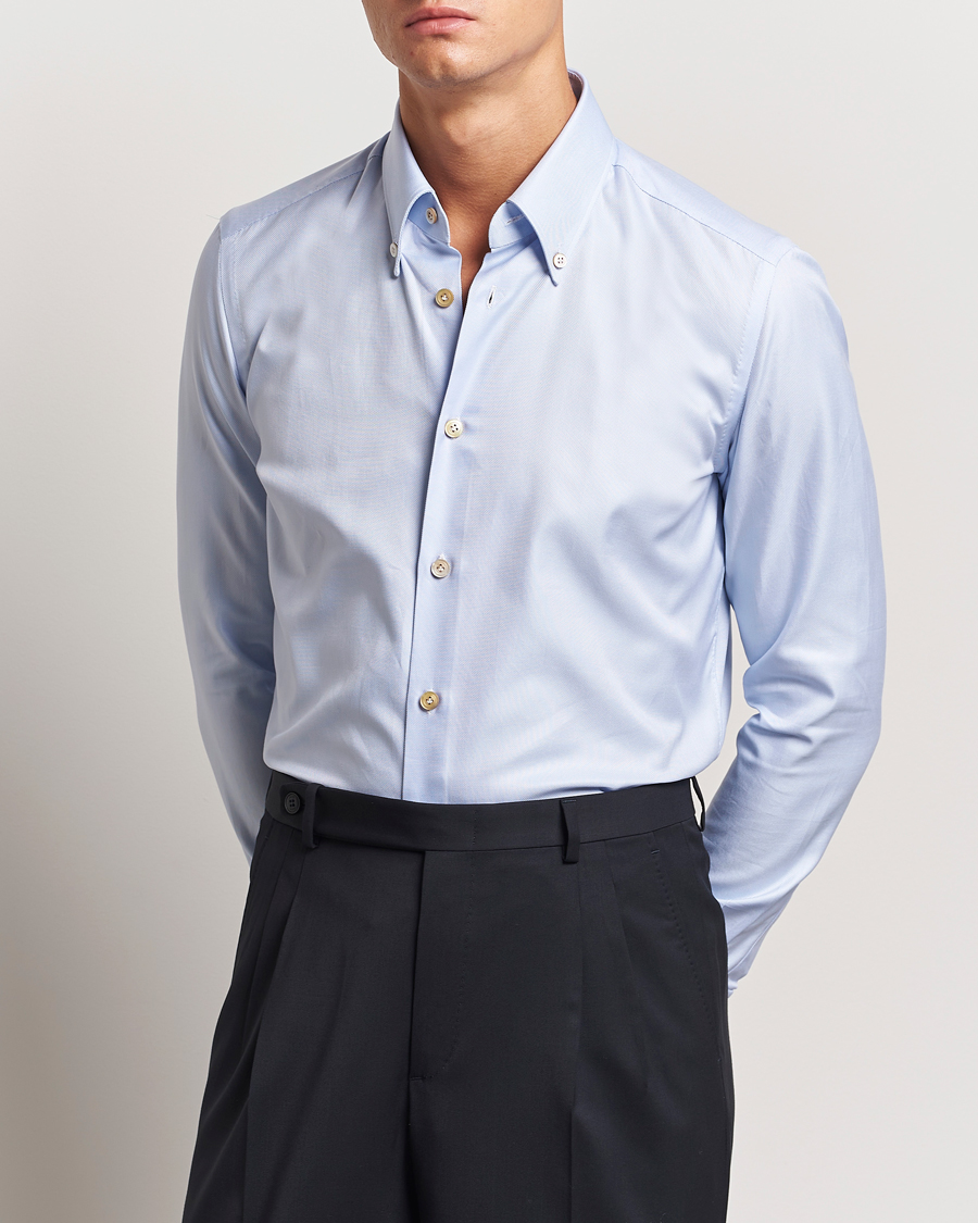 Homme | Chemises | Kiton | Slim Fit Button Down Oxford Shirt Light Blue