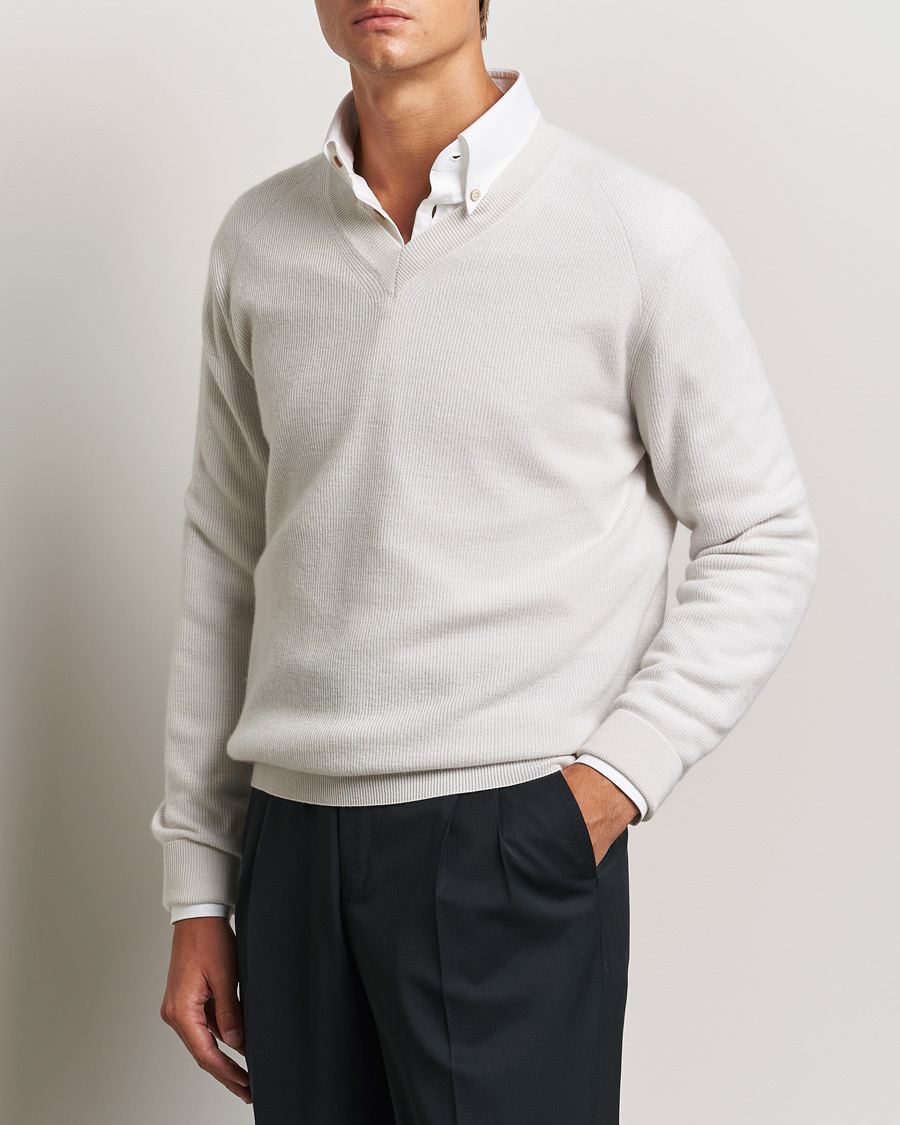 Homme | Pulls Et Tricots | Brioni | Rib Cashmere V-Neck Sweater Light Grey