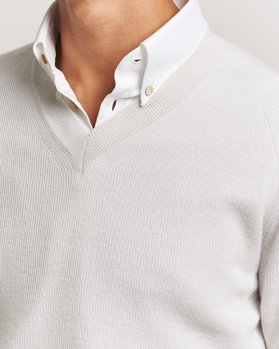 Homme | Pulls Et Tricots | Brioni | Rib Cashmere V-Neck Sweater Light Grey