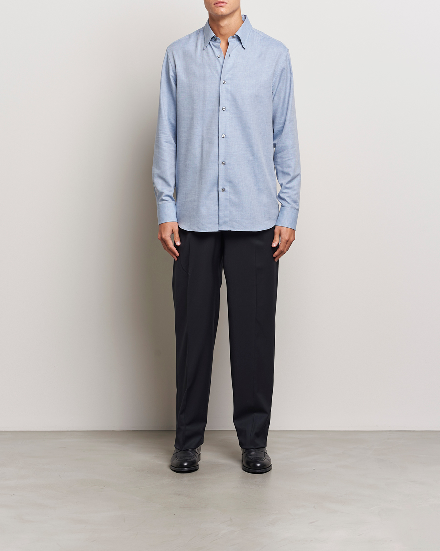 Homme | Chemises | Brioni | Cotton/Cashmere Flannel Shirt Light Blue
