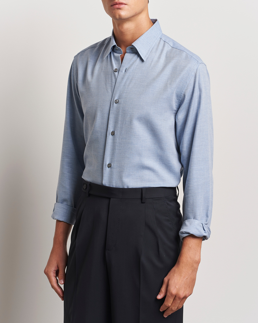 Homme | Chemises | Brioni | Cotton/Cashmere Flannel Shirt Light Blue