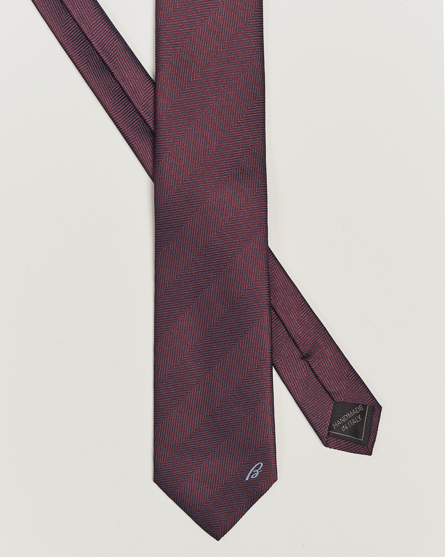 Homme | Brioni Herringbone Silk Tie Burgundy | Brioni | Herringbone Silk Tie Burgundy
