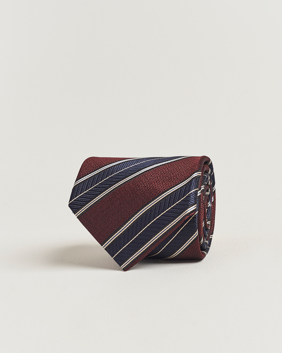 Homme | Brioni Regimental Stripe Silk Tie Burgundy | Brioni | Regimental Stripe Silk Tie Burgundy