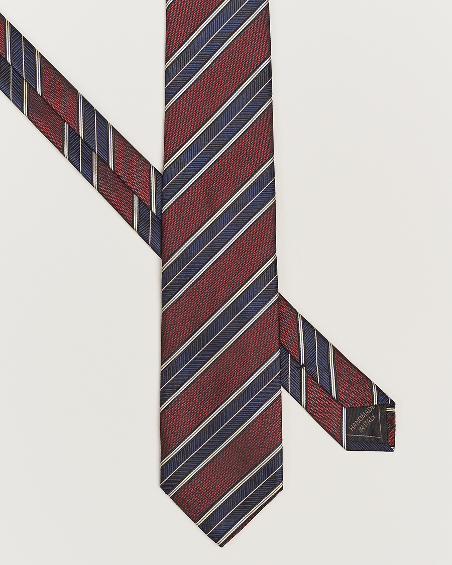 Homme | Brioni Regimental Stripe Silk Tie Burgundy | Brioni | Regimental Stripe Silk Tie Burgundy