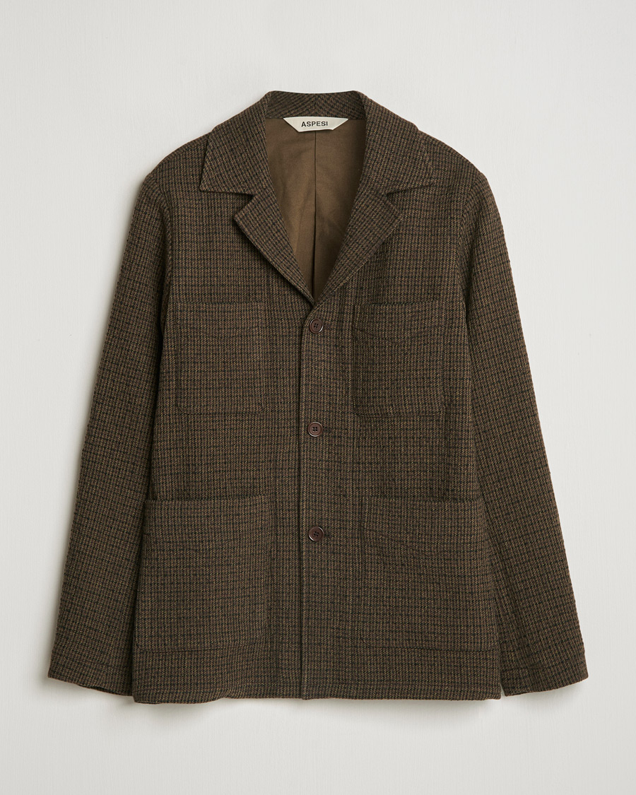 Homme | Manteaux Et Vestes | Aspesi | Wool Houndstooth Jacket Dark Brown