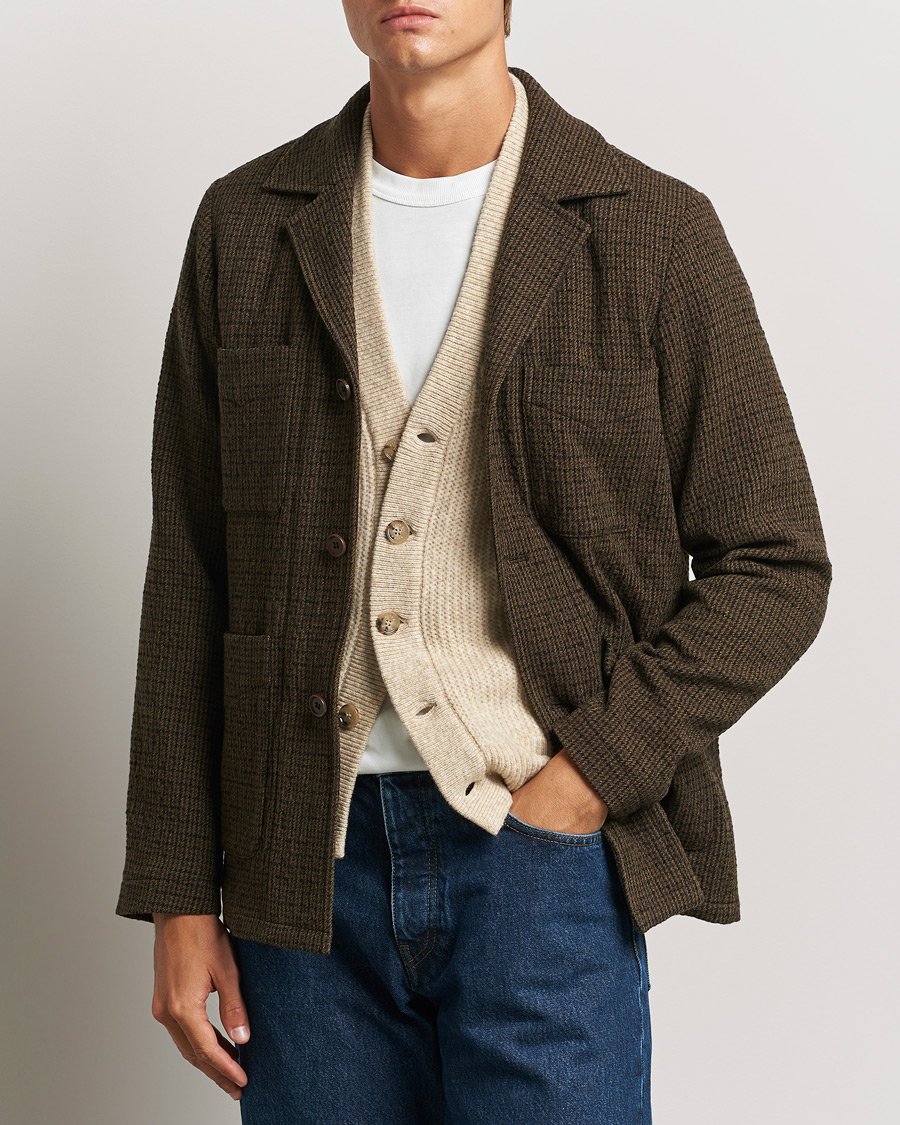 Homme | Manteaux Et Vestes | Aspesi | Wool Houndstooth Jacket Dark Brown