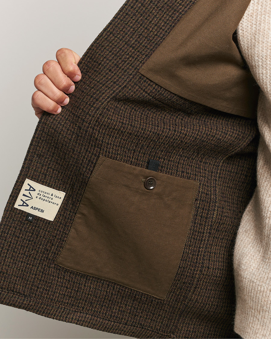 Homme | Manteaux Et Vestes | Aspesi | Wool Houndstooth Jacket Dark Brown