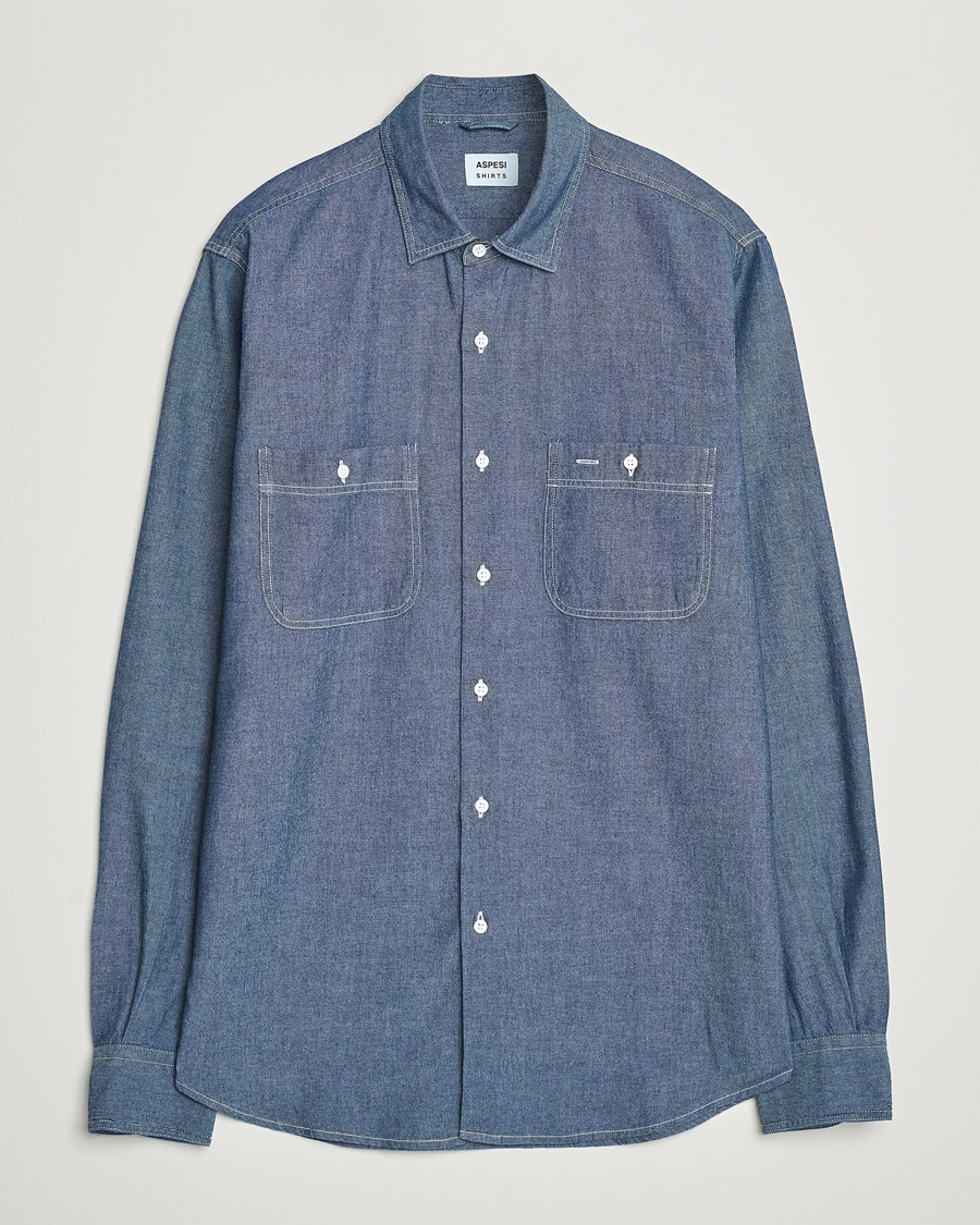 Homme | Chemises | Aspesi | Double Pocket Chambray Shirt Dark Wash