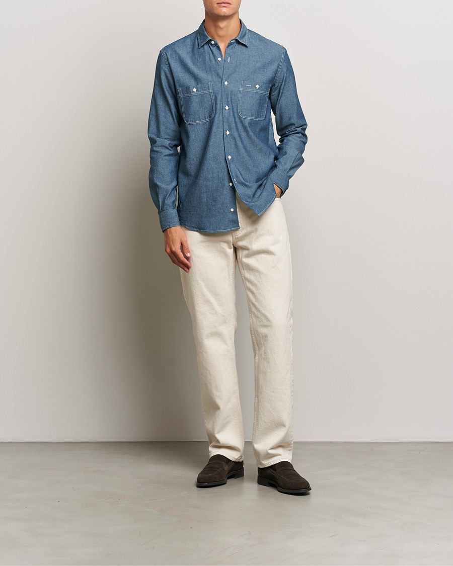 Homme | Chemises | Aspesi | Double Pocket Chambray Shirt Dark Wash