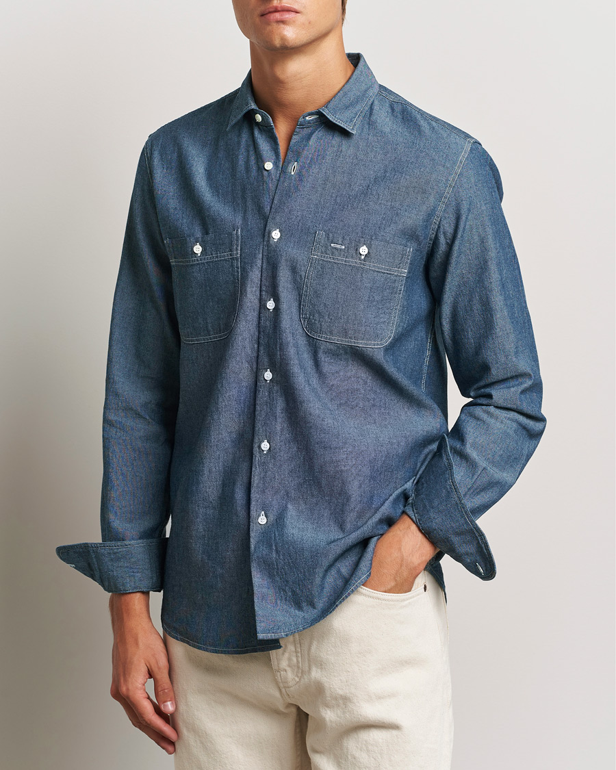 Homme | Chemises | Aspesi | Double Pocket Chambray Shirt Dark Wash