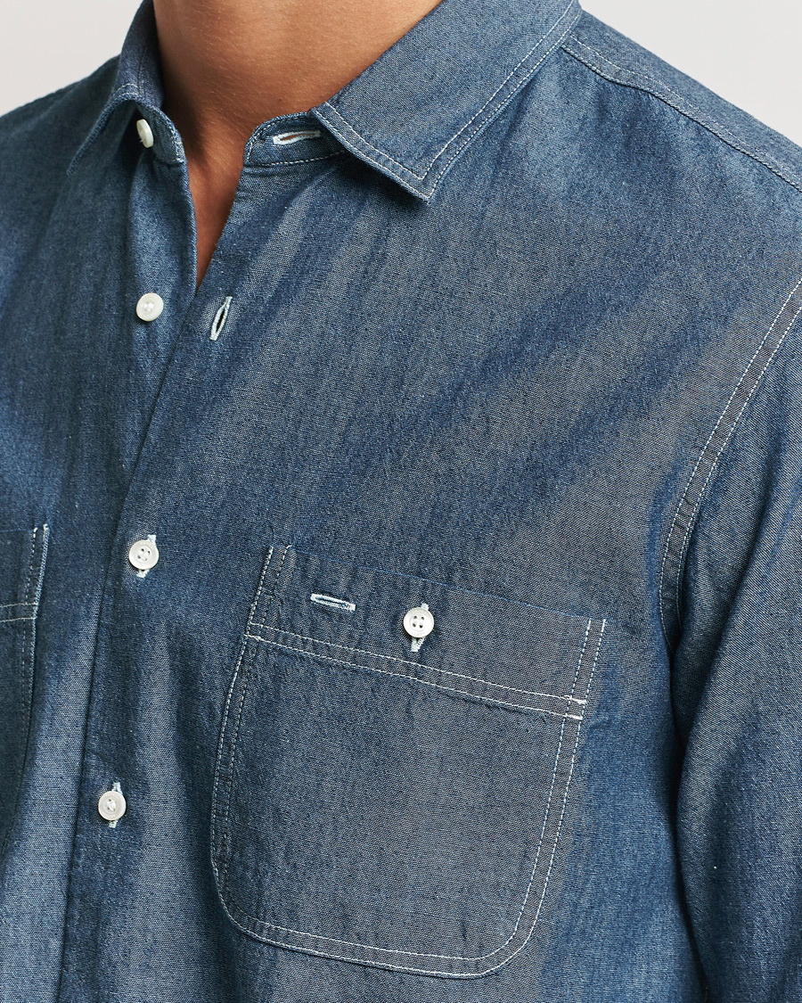 Homme | Chemises | Aspesi | Double Pocket Chambray Shirt Dark Wash