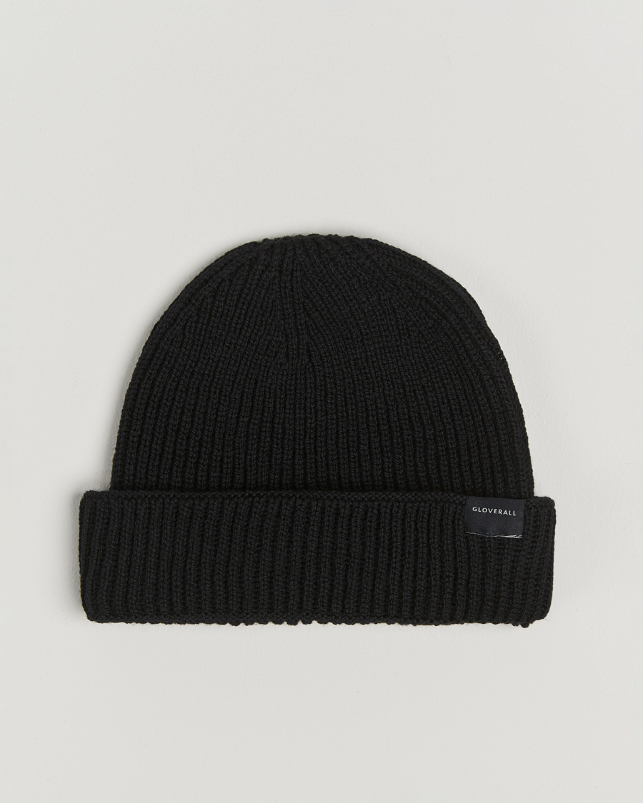 Homme | Gloverall Fisherman Lambswool Beanie Black | Gloverall | Fisherman Lambswool Beanie Black