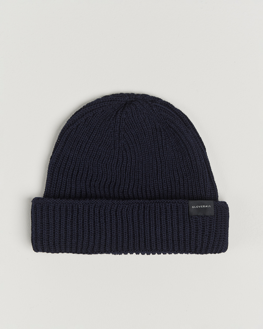 Homme | Gloverall Fisherman Lambswool Beanie Navy | Gloverall | Fisherman Lambswool Beanie Navy